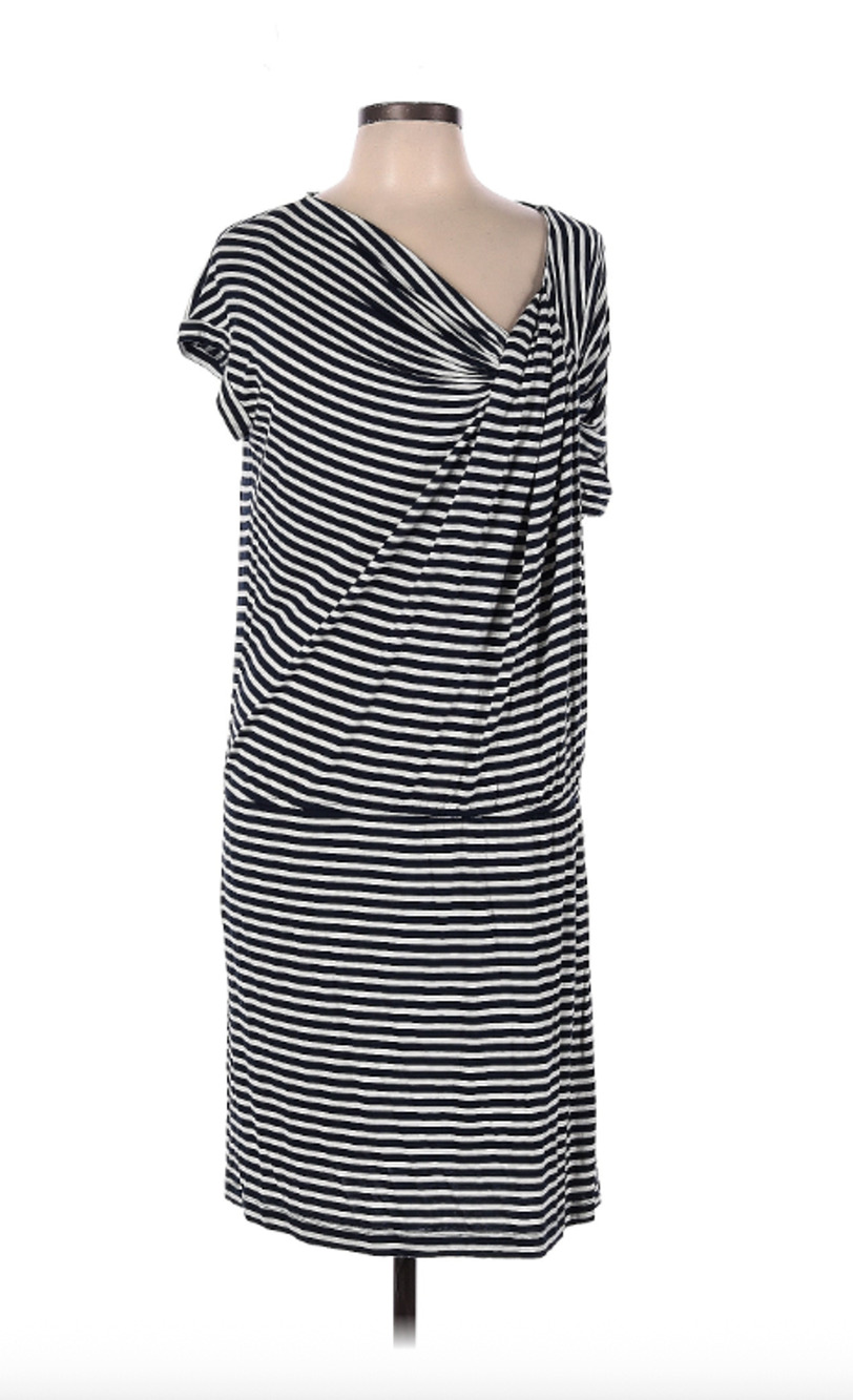 Calvin Klein Black White Stripe Asymmetrical Dress Sz 12 Nautical
